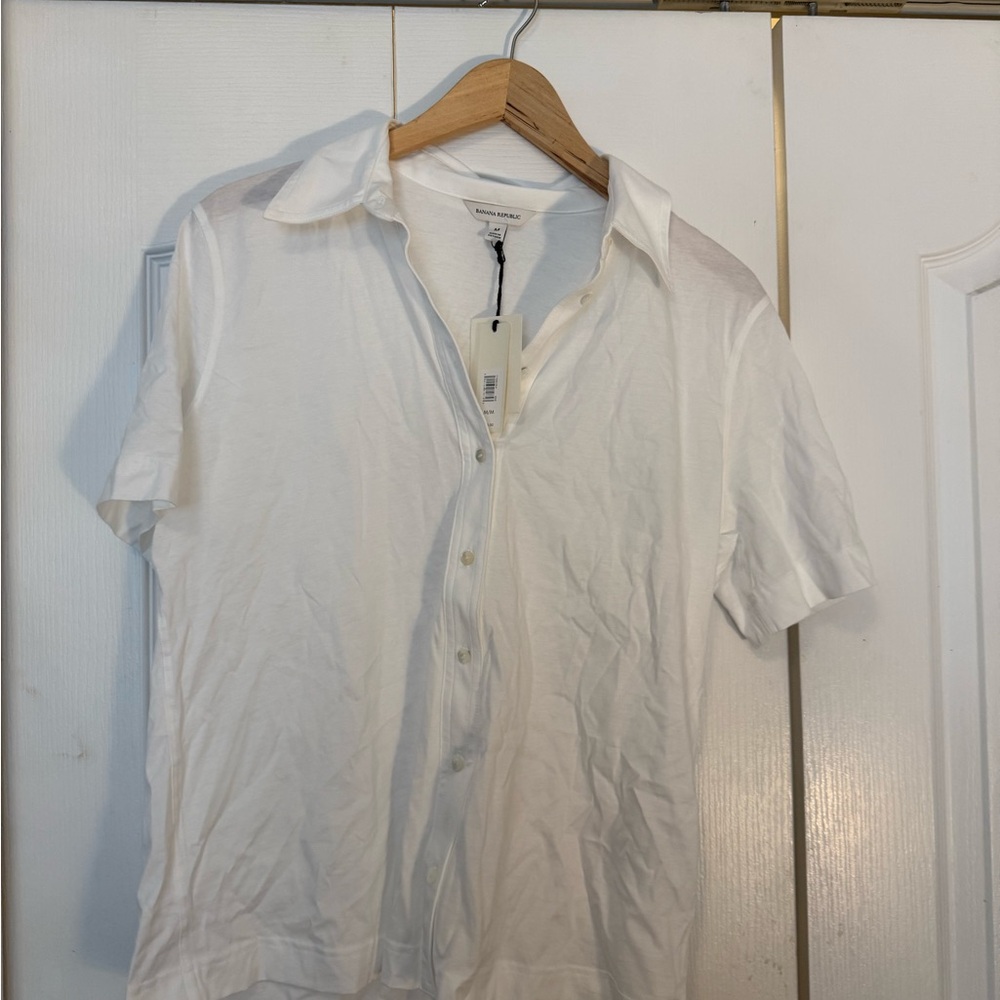 Women’s Banana Republic SILKY COTTON SHORT-SLEEVE BUTTON-DOWN TOP